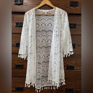Anneliese white lace open cardigan sweater kimono Small